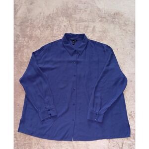 Eileen Fisher Classic Collar Long Boxy Button-Up Shirt Blue Size XL